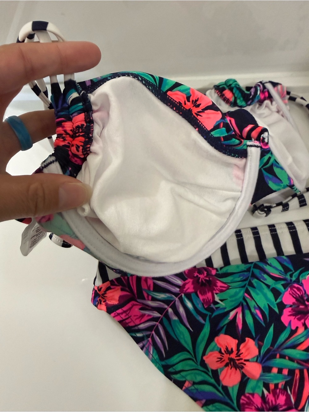 Tropical Floral Underwire Bikini Set - Black with Pink & Teal Floral - Picture 9 of 12